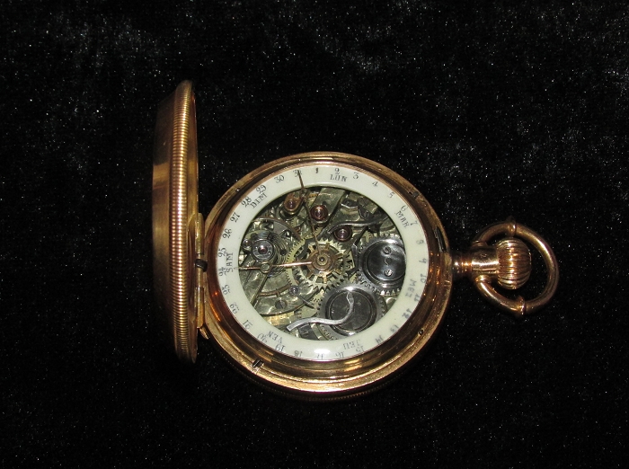 唯一無二世紀中期スイス製造双時刻週間万年暦金無垢懐中時計